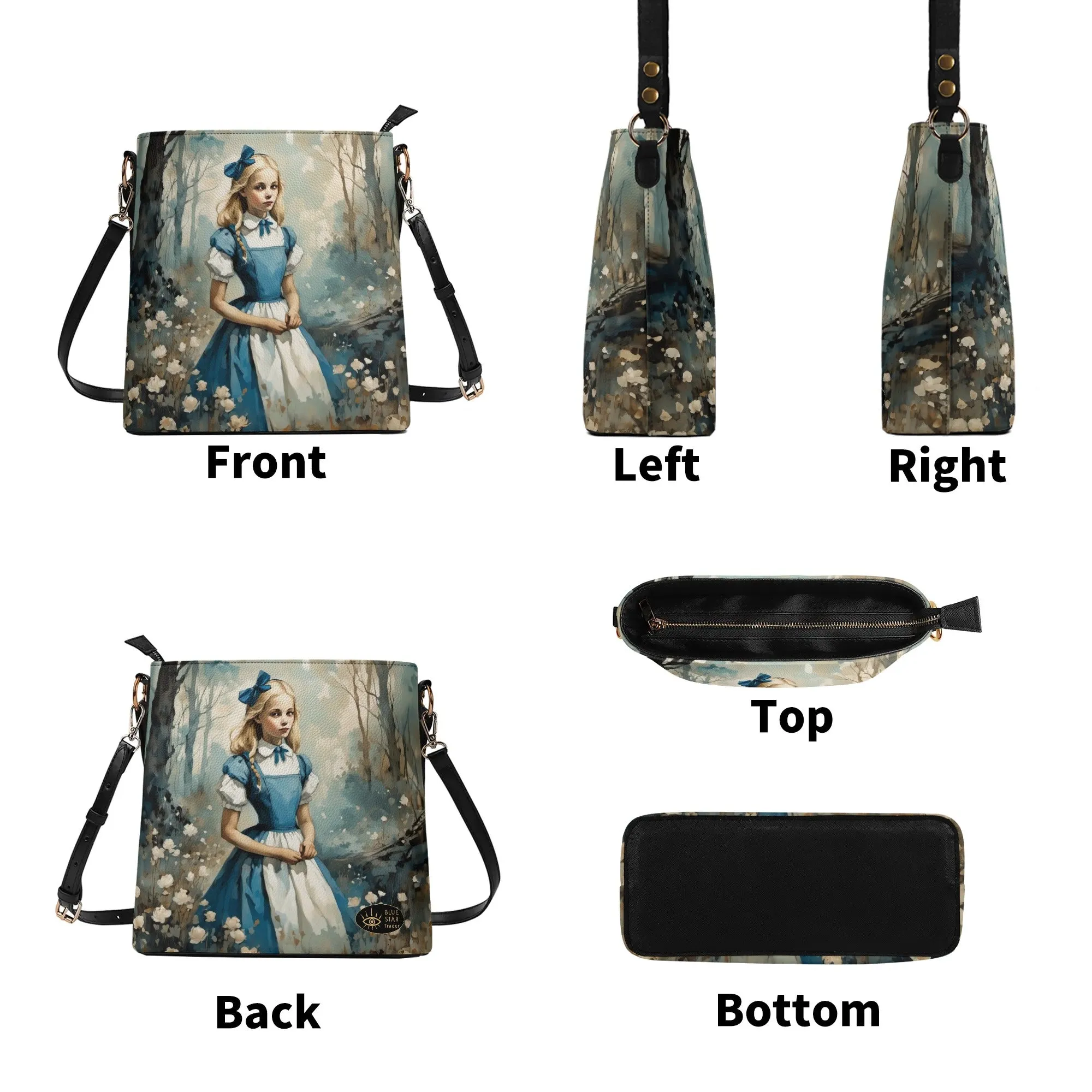 Alice In Wonderland Dark and Whimsical Womens Vegan Bucket Bag Shoulder Bag