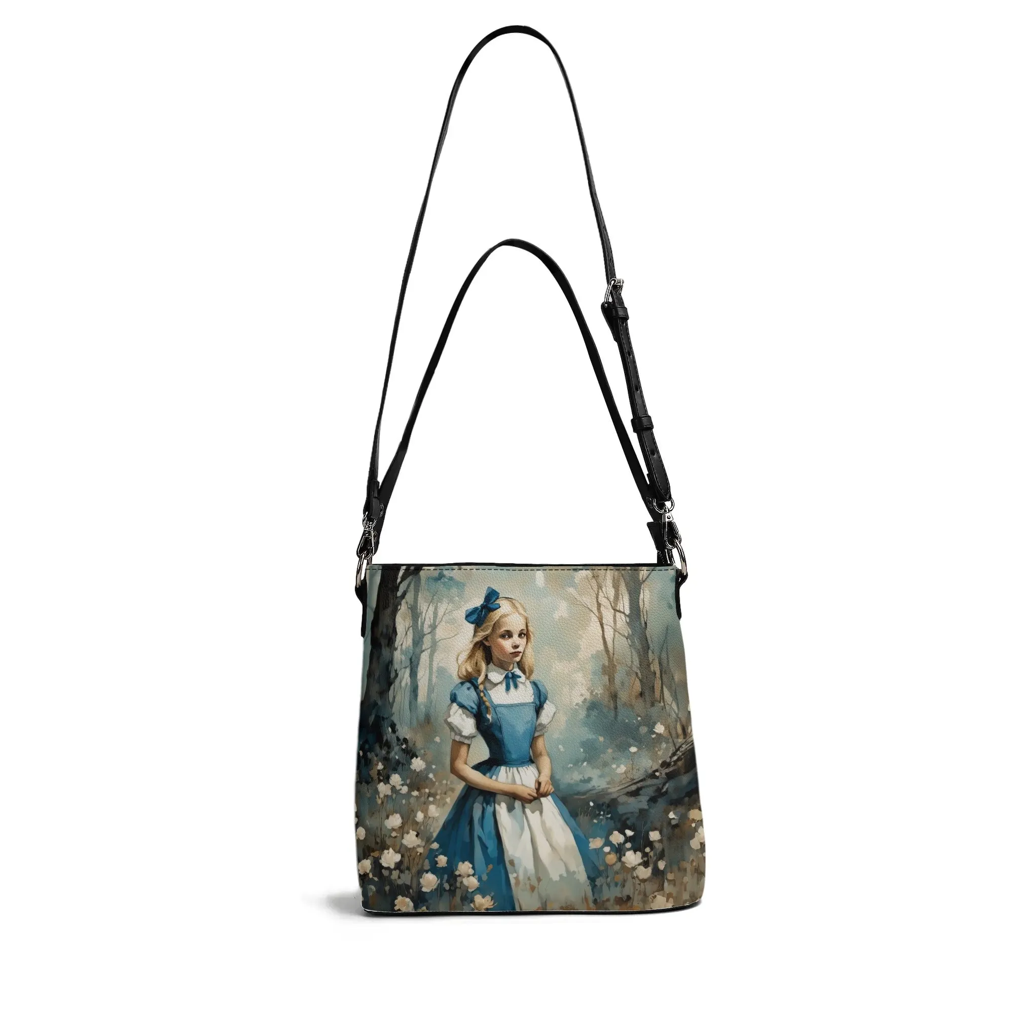 Alice In Wonderland Dark and Whimsical Womens Vegan Bucket Bag Shoulder Bag