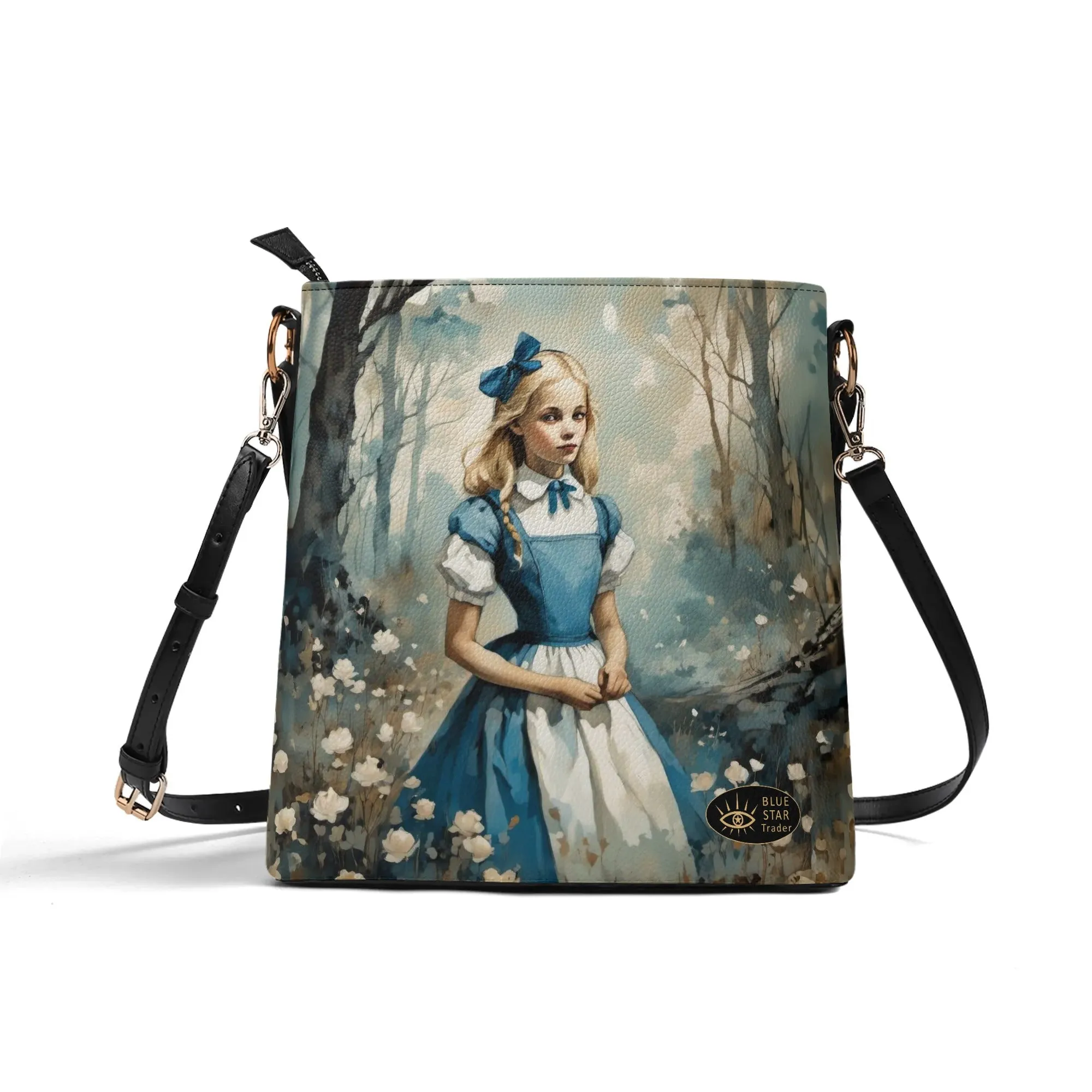 Alice In Wonderland Dark and Whimsical Womens Vegan Bucket Bag Shoulder Bag