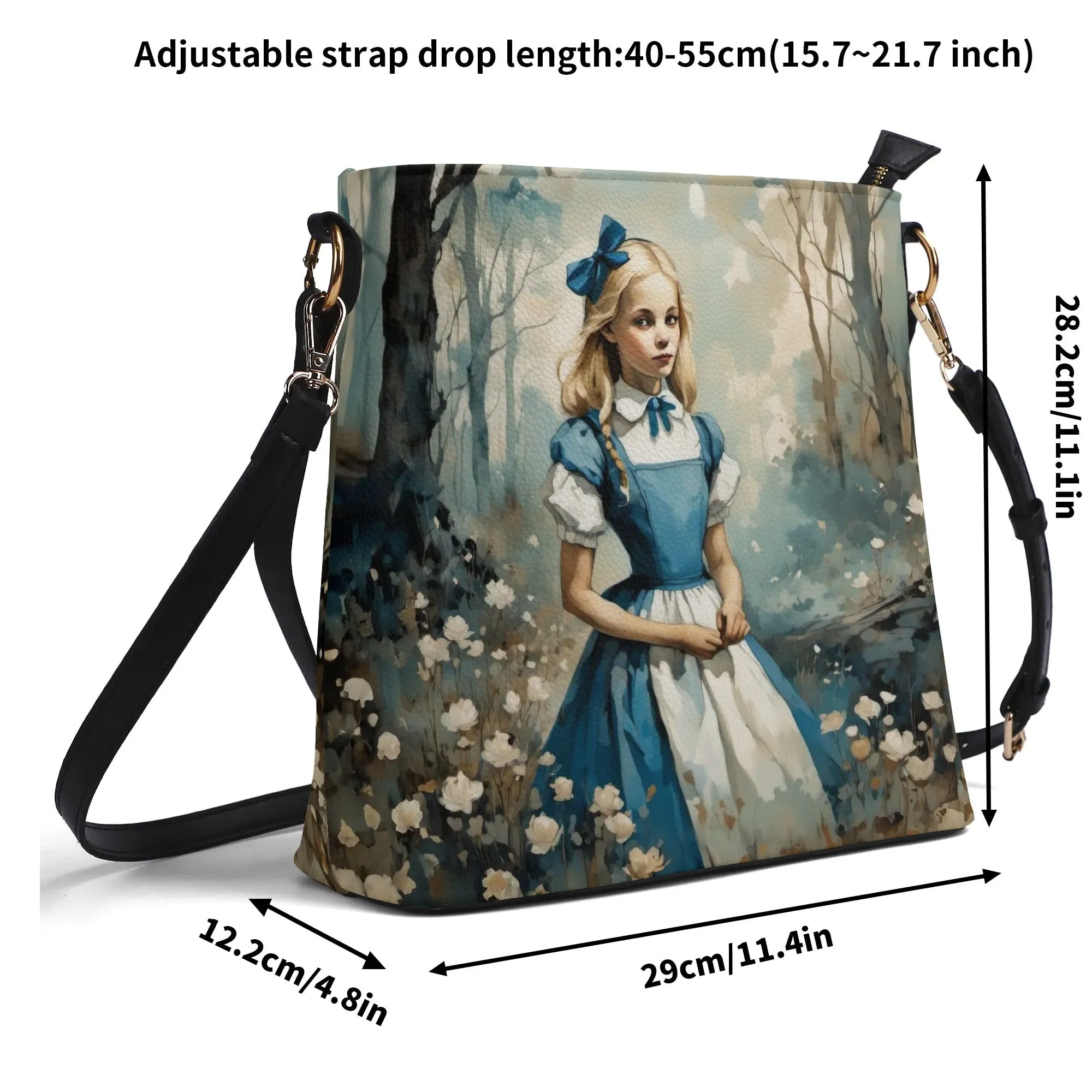 Alice In Wonderland Dark and Whimsical Womens Vegan Bucket Bag Shoulder Bag