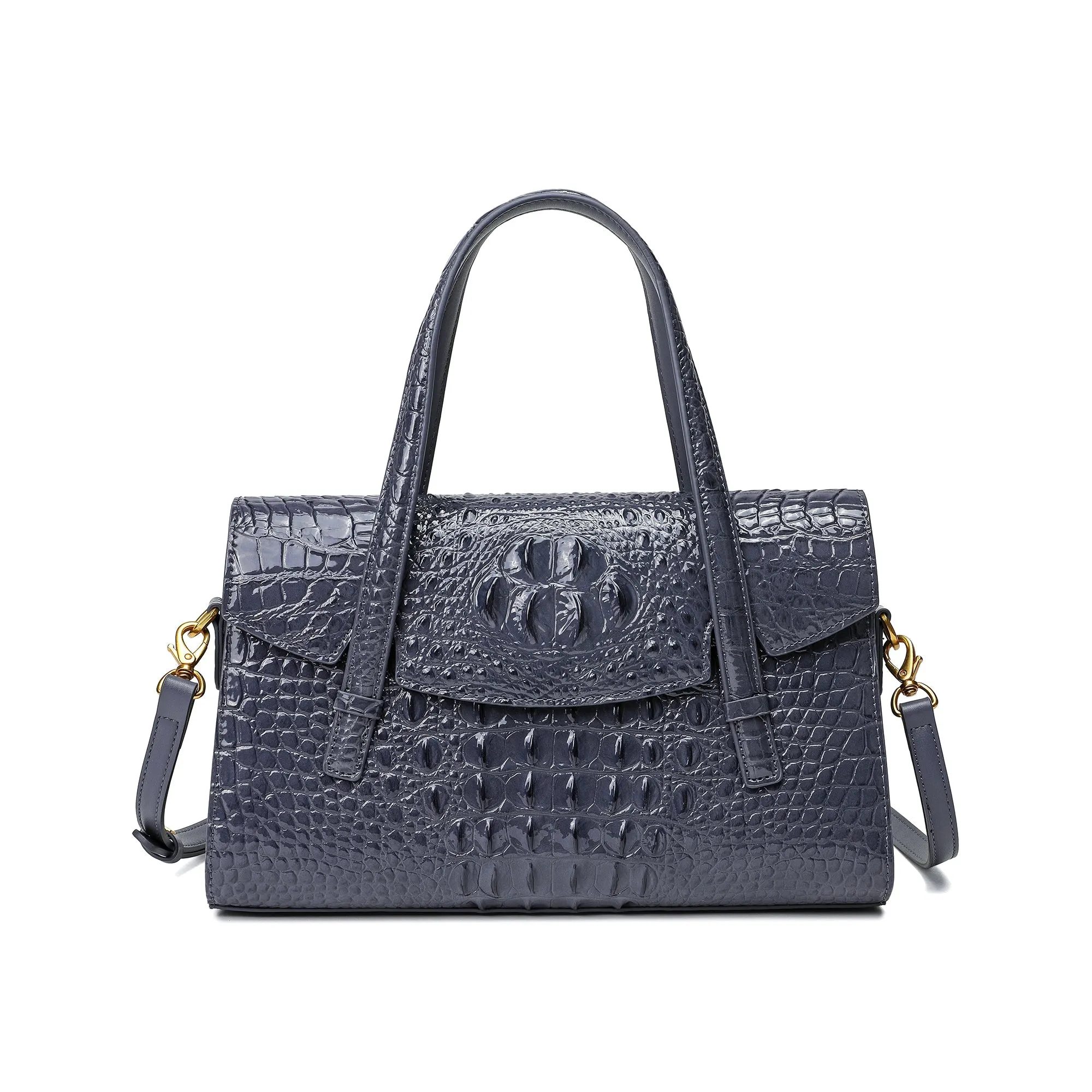 Alligator Embossed Leather Satchel/Shoulder Bag
