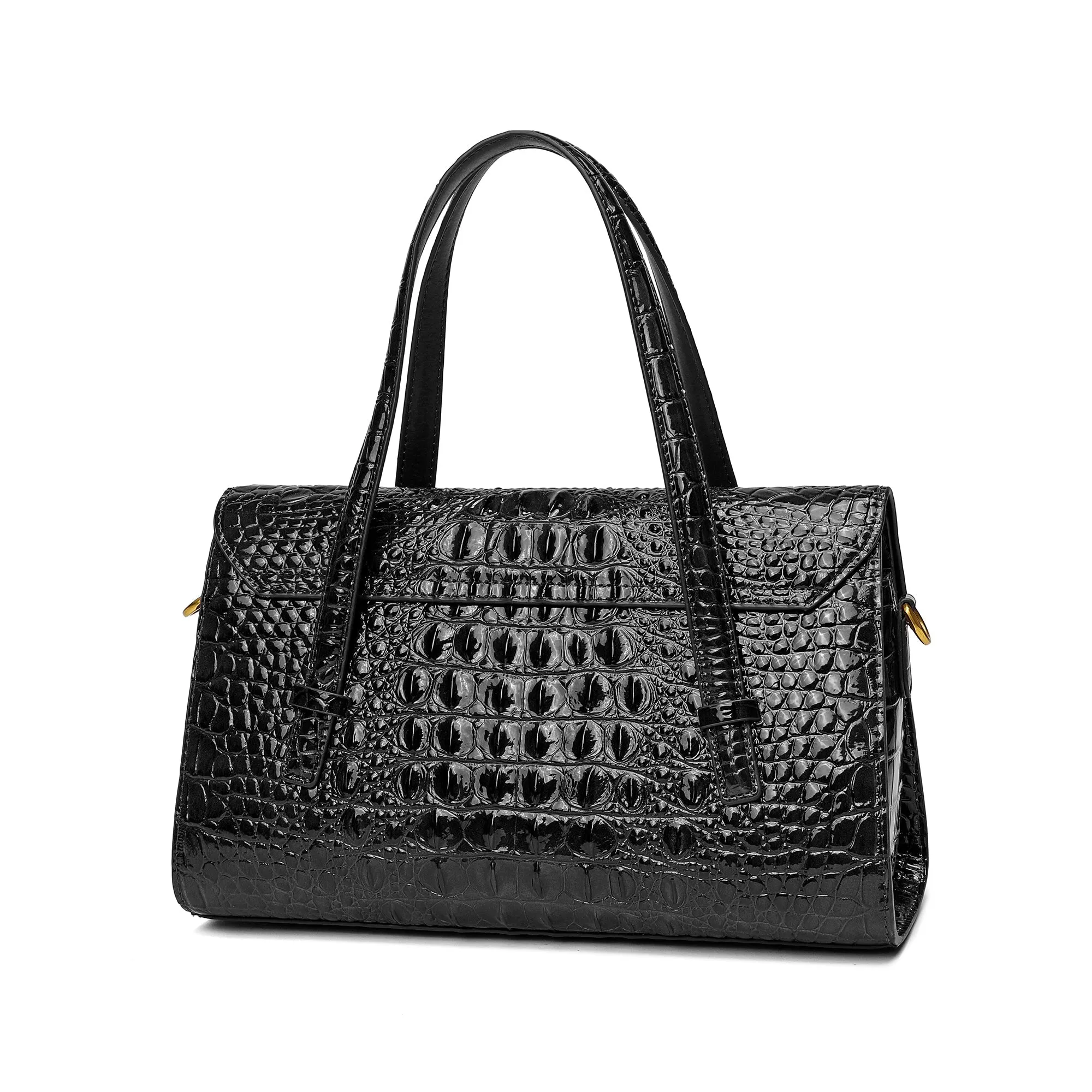 Alligator Embossed Leather Satchel/Shoulder Bag