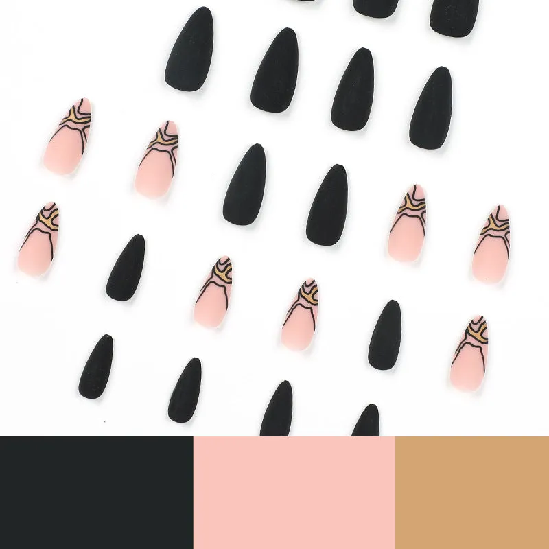 Almond matte black waves french