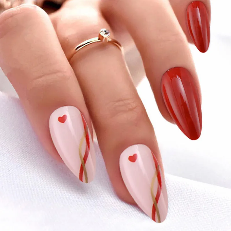 Almond Red heart lines