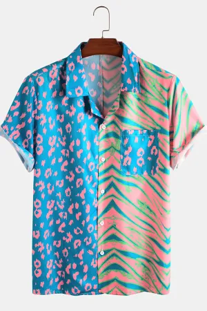 Animal Pattern Print Patchwork Shirts
