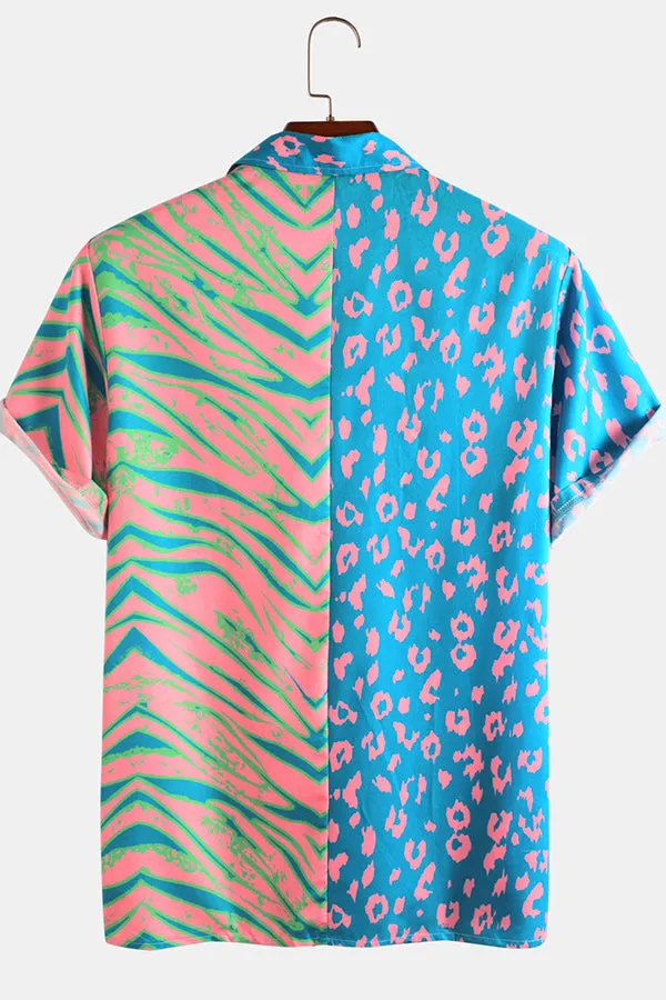 Animal Pattern Print Patchwork Shirts