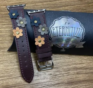 Apple Watch Series 10 Watchband, Smartwatch Band, Handmade Apple Watch Band, Wristwatch Strap, Apple Watch 42mm Watch Band Replacement, Flower deco purple red smart watch Band
