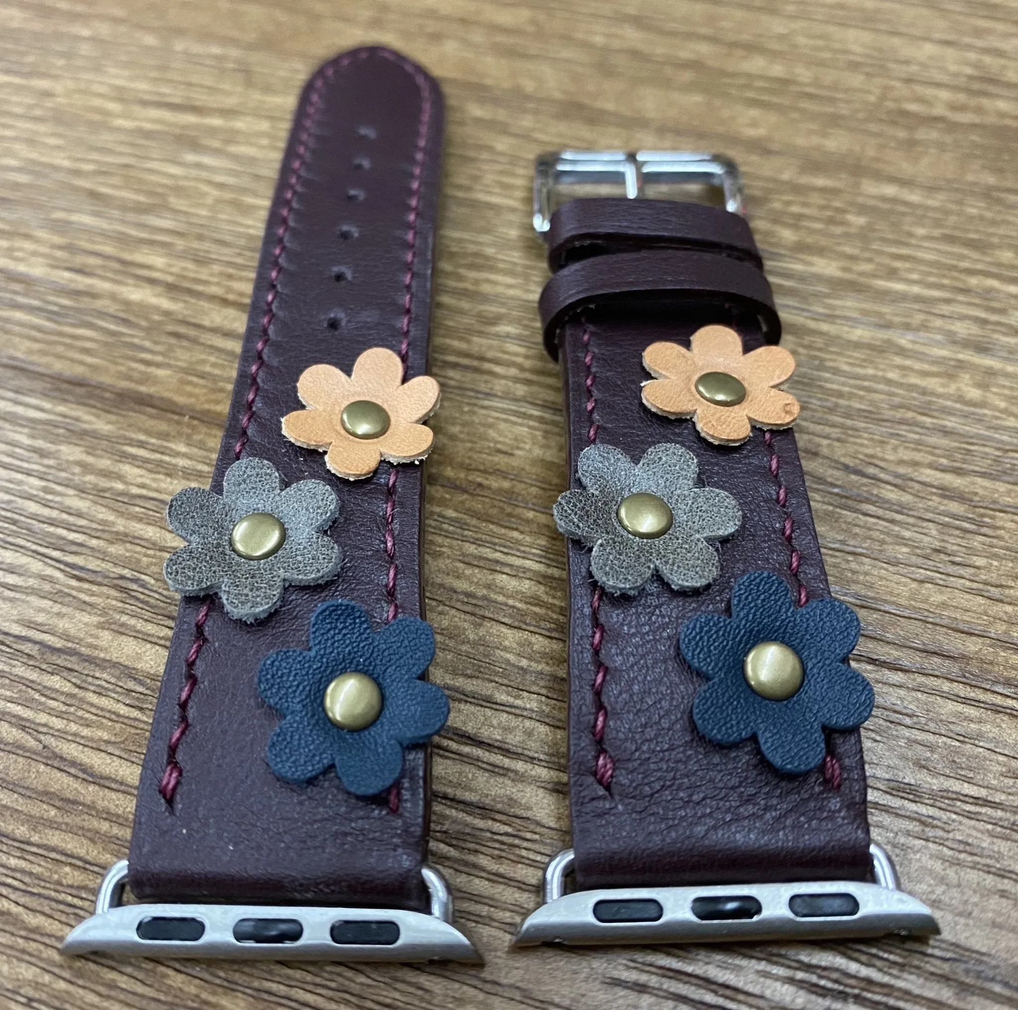 Apple Watch Series 10 Watchband, Smartwatch Band, Handmade Apple Watch Band, Wristwatch Strap, Apple Watch 42mm Watch Band Replacement, Flower deco purple red smart watch Band