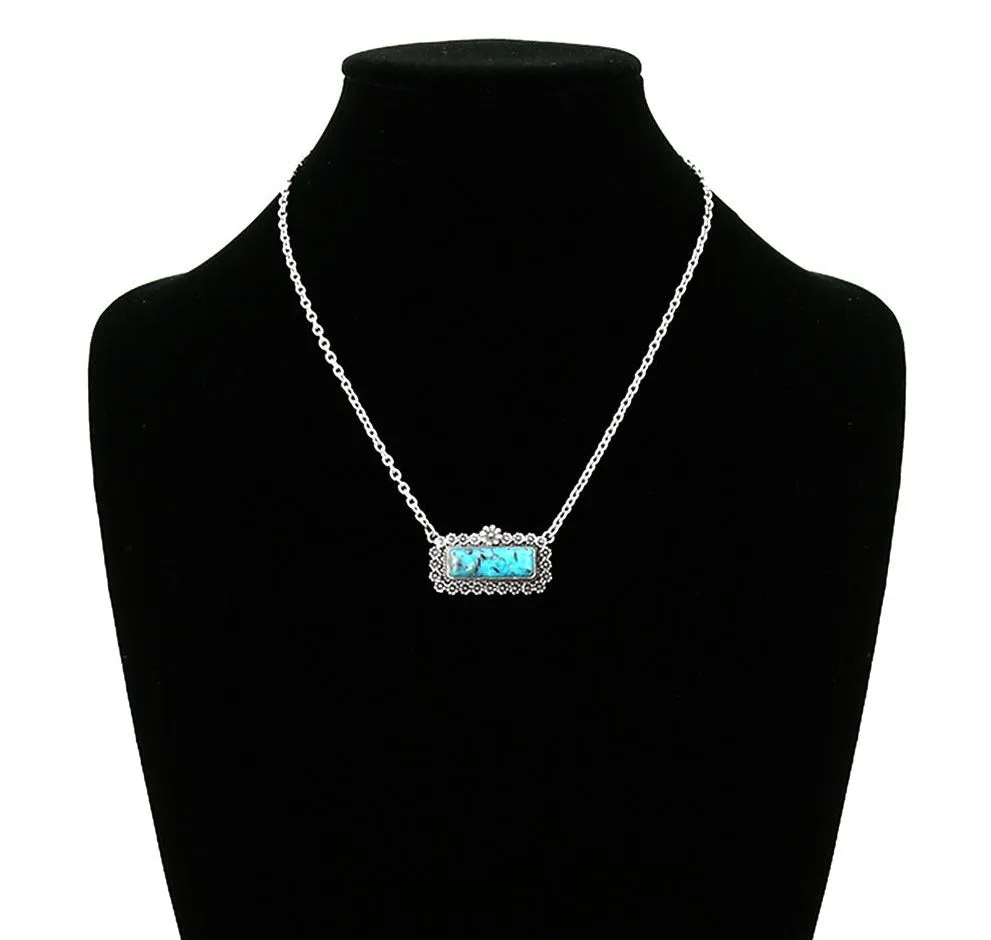Applegate Floral Framed Bar Necklace - Turquoise