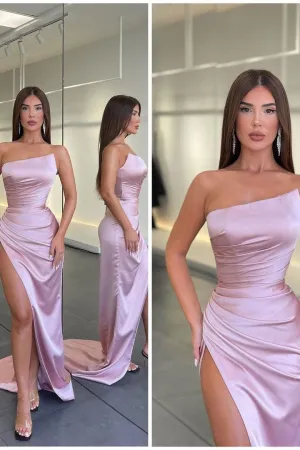 Asymmetrical Mermaid High Split Ruffles Floor-length Sleeveless Open Back Prom Dress