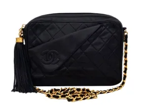 Authentic Chanel Vintage Black Lambskin Camera Style Handbag