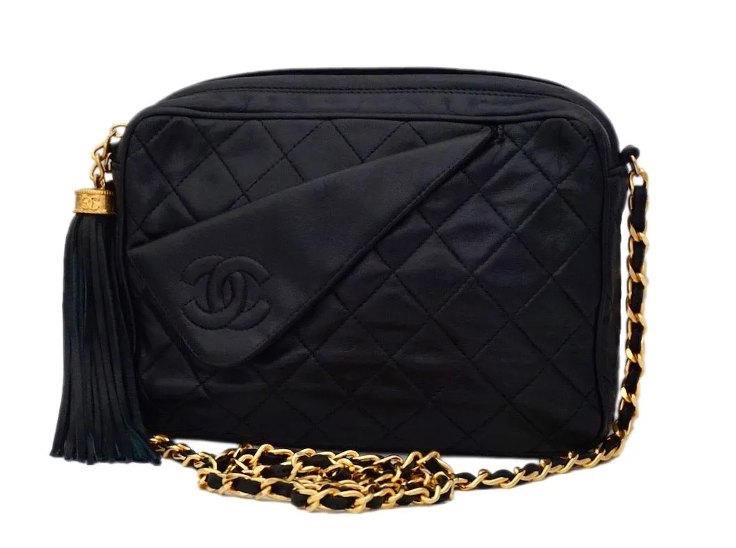 Authentic Chanel Vintage Black Lambskin Camera Style Handbag