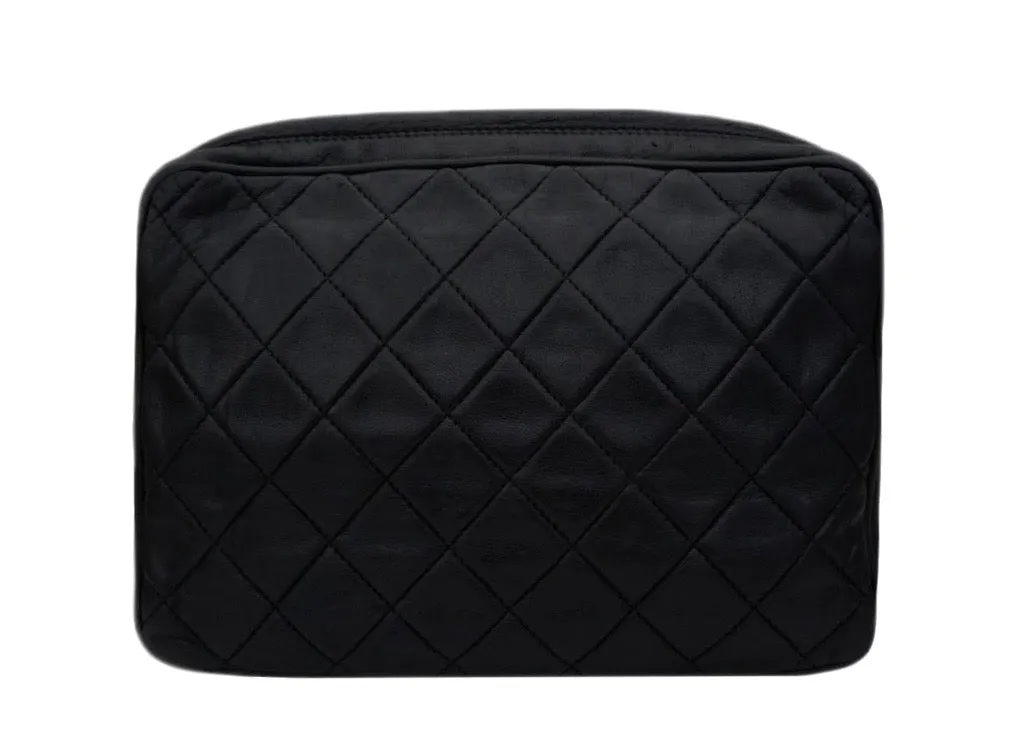 Authentic Chanel Vintage Black Lambskin Camera Style Handbag
