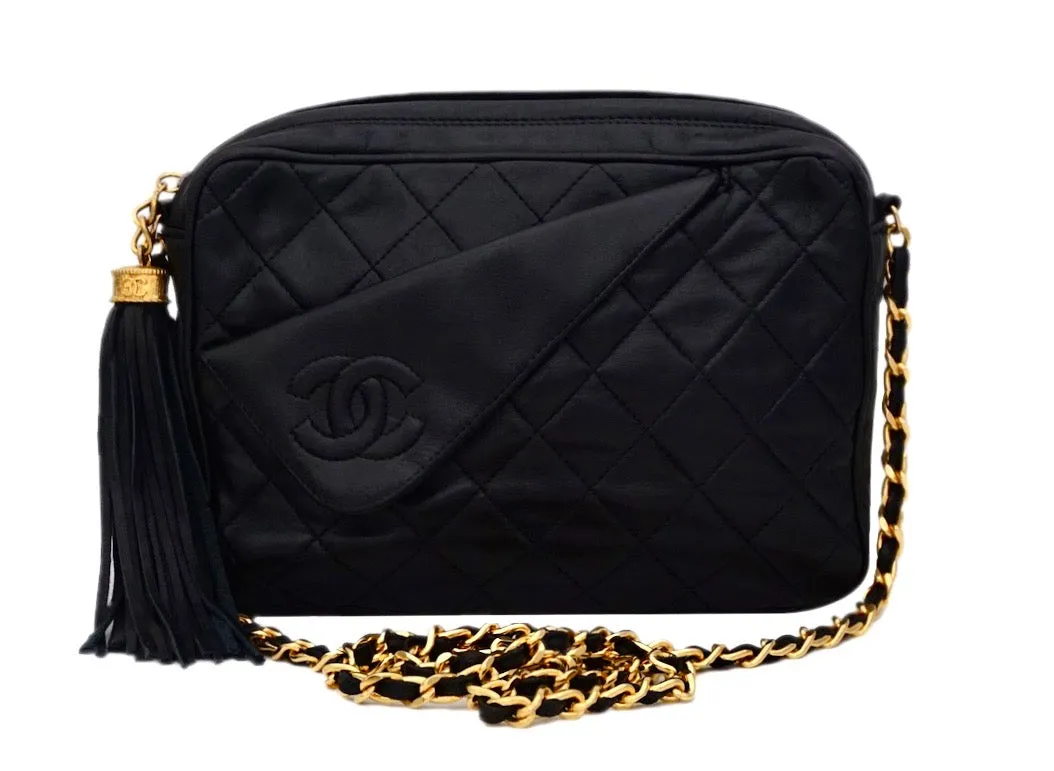 Authentic Chanel Vintage Black Lambskin Camera Style Handbag
