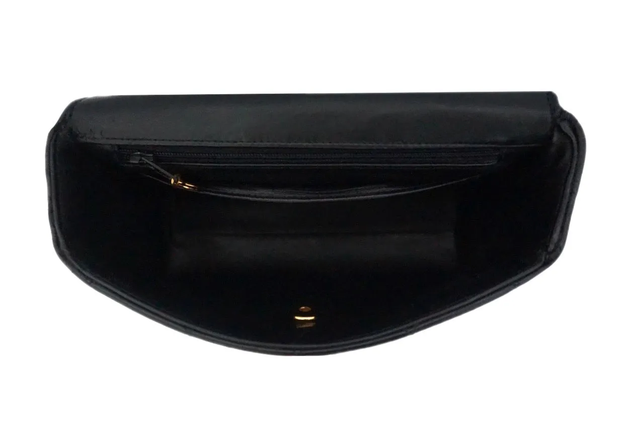 Authentic Chanel Vintage Black Lambskin Rare Etched Chain Mini Flapover