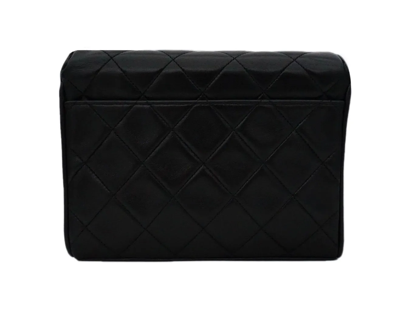 Authentic Chanel Vintage Black Lambskin Rare Etched Chain Mini Flapover