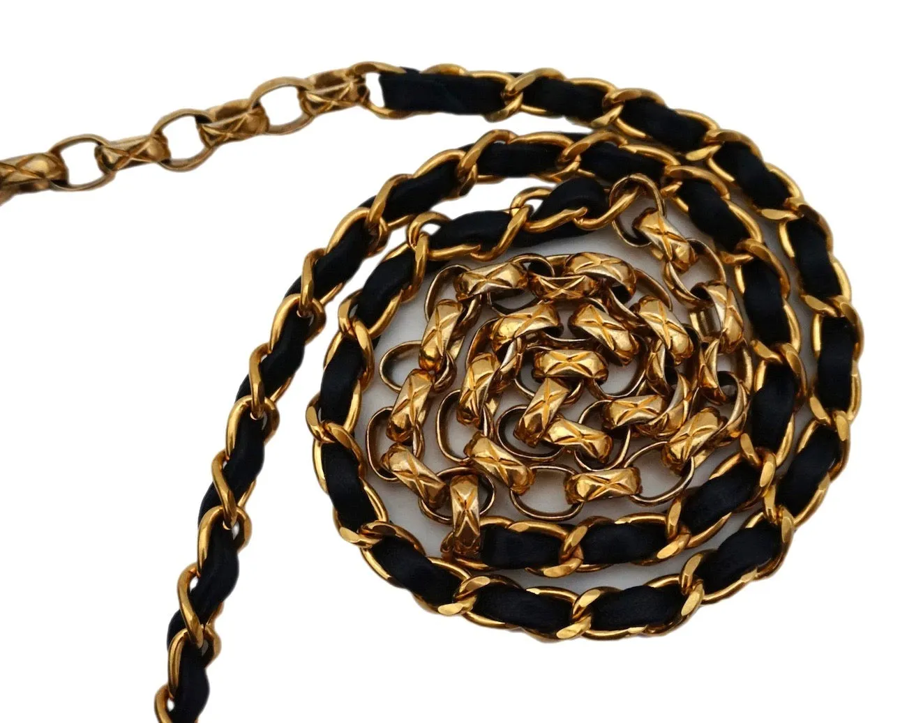 Authentic Chanel Vintage Black Lambskin Rare Etched Chain Mini Flapover