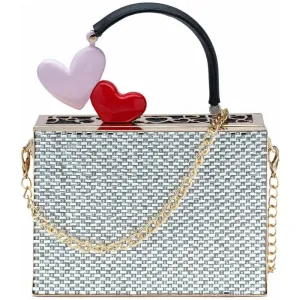 Ava Double Heart Rhinestone Handbag