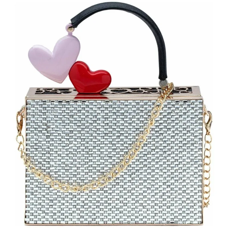 Ava Double Heart Rhinestone Handbag
