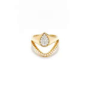 Baby Pear and Mini Diamond Wave Ring