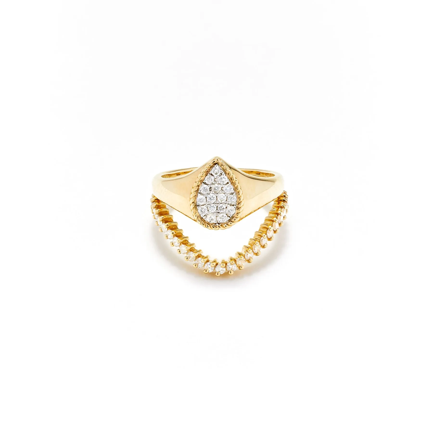Baby Pear and Mini Diamond Wave Ring