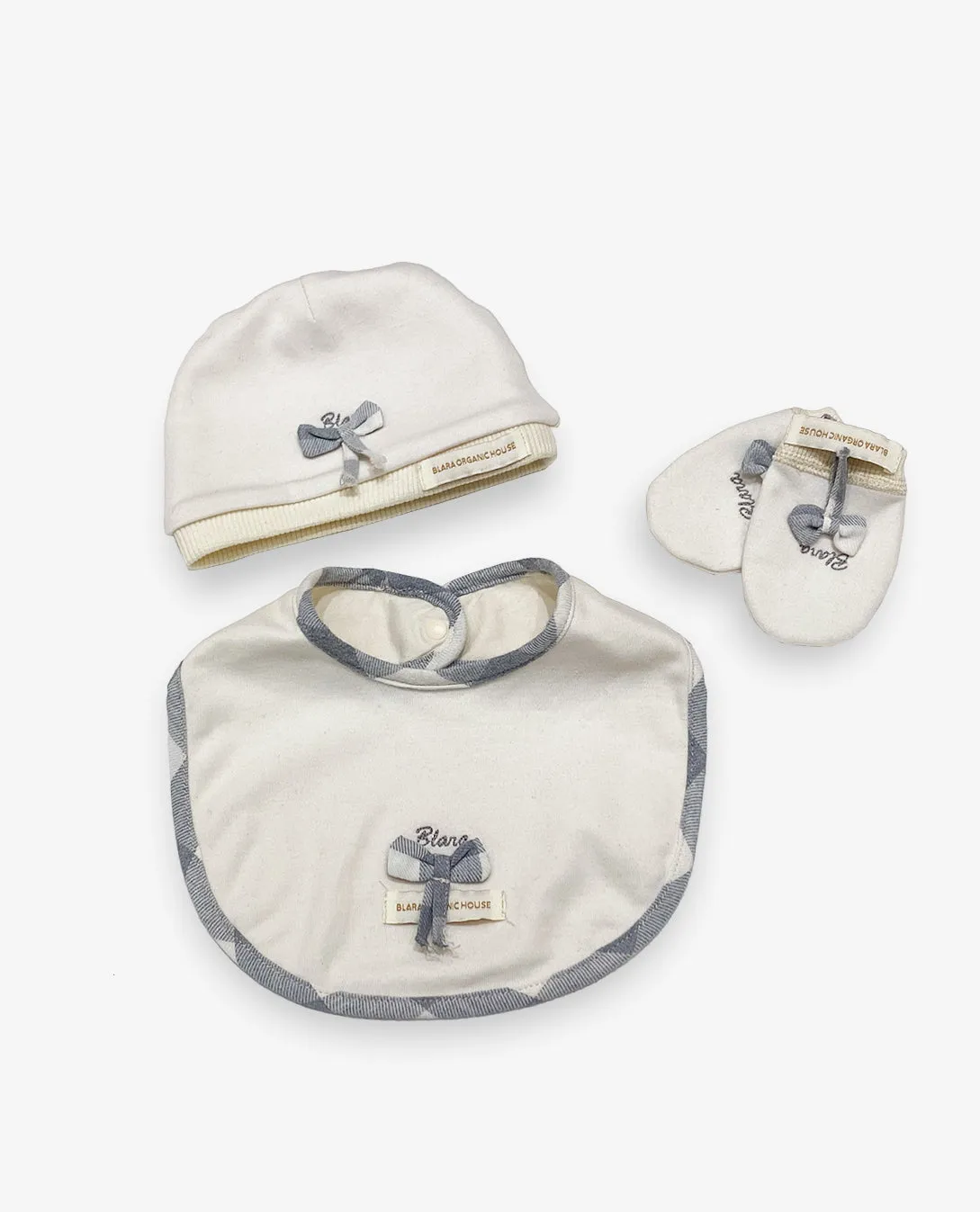 Baby's Accessory Bundle (Pack of 3, Beanie   Bib   Mitten, Checker Bow)