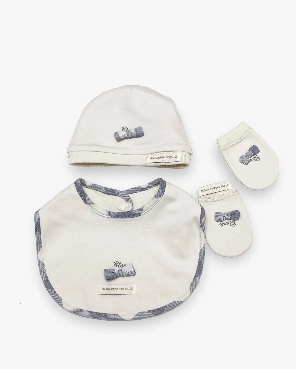 Baby's Accessory Bundle (Pack of 3, Beanie   Bib   Mitten, Checker Bow)