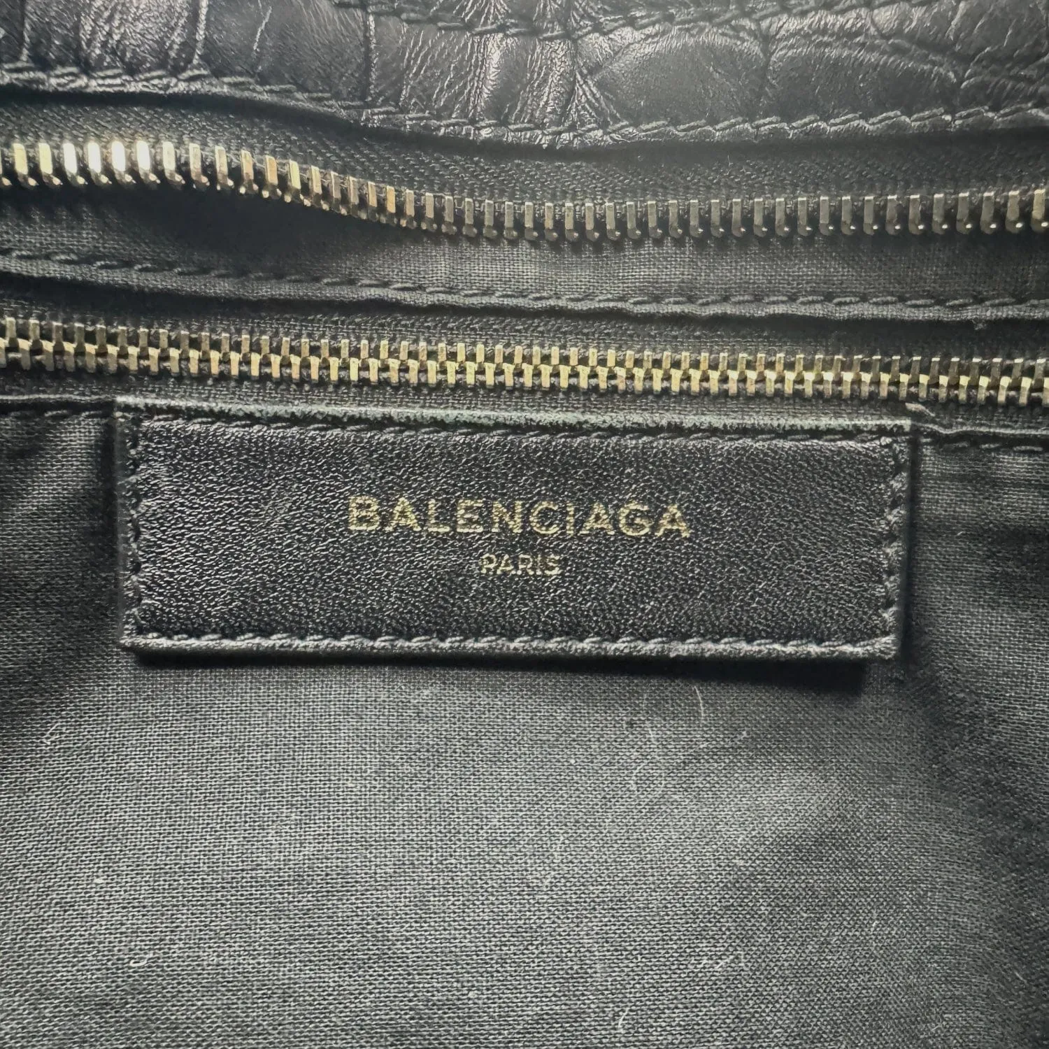 BALENCIAGA Croc-Embossed Leather City Bag - Black