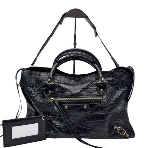 BALENCIAGA Croc-Embossed Leather City Bag - Black