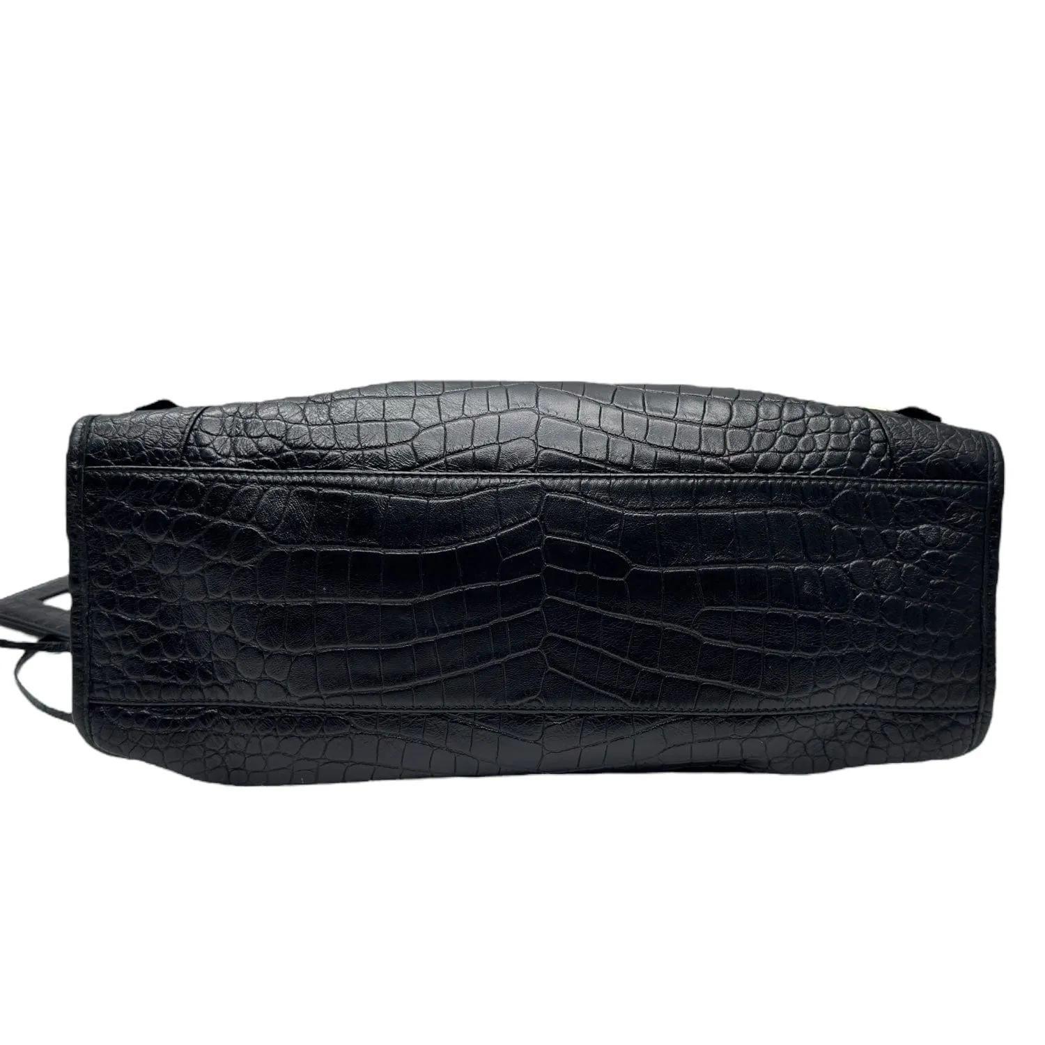 BALENCIAGA Croc-Embossed Leather City Bag - Black