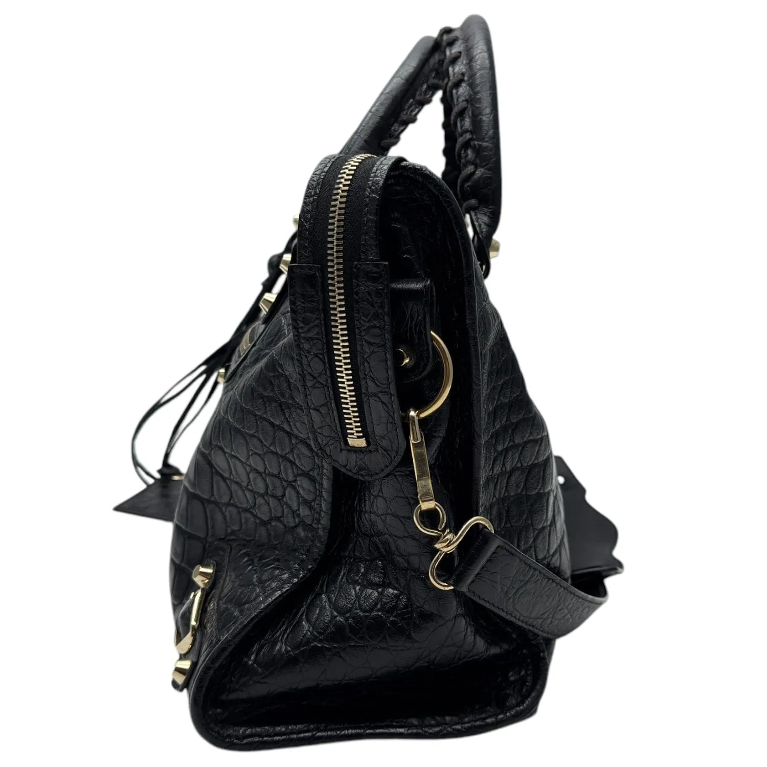 BALENCIAGA Croc-Embossed Leather City Bag - Black