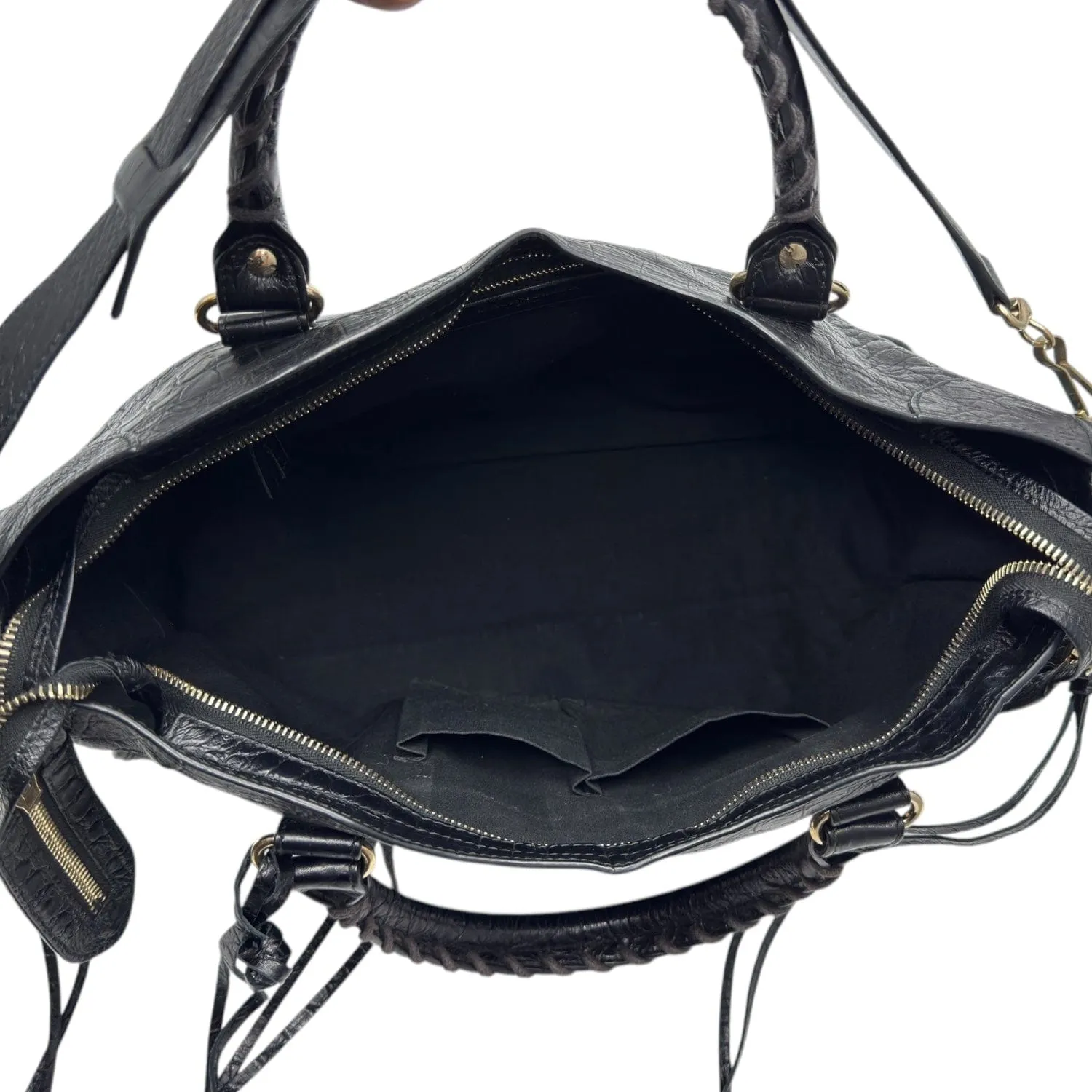BALENCIAGA Croc-Embossed Leather City Bag - Black