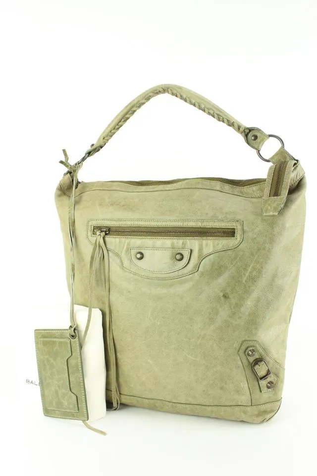 Balenciaga Olive Taupe Agneau Leather The Day Hobo 17ba53s