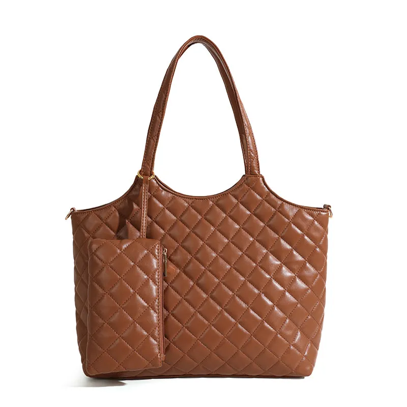 Barabum 2pcs Hand Bag Set Women Fashion Quilting Handbags Wallet Bag Shoulder Bag Top Handle Satchel Purse Set,Evening Bag