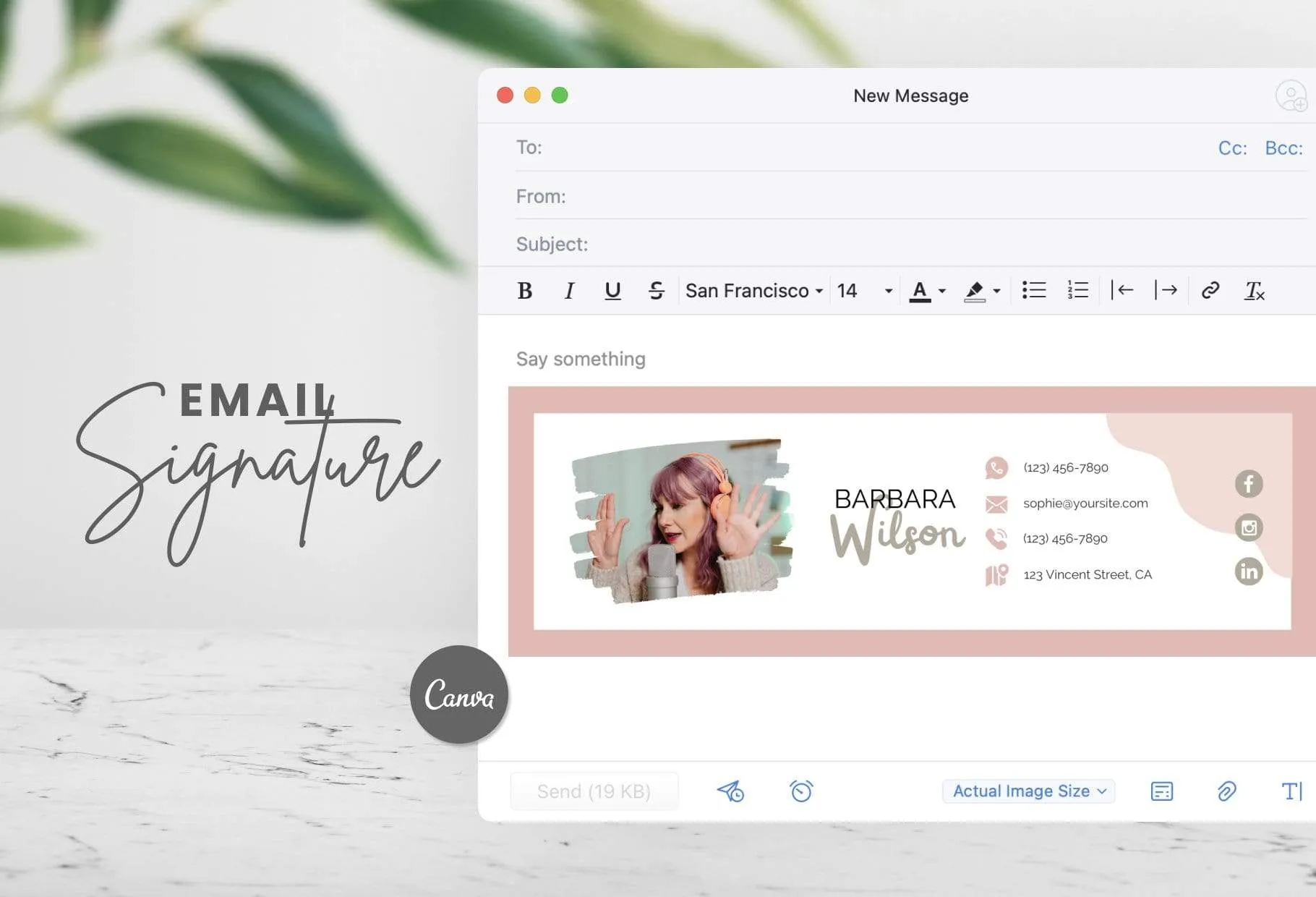 Barbara Email Signature Template Editable Canva Template Rose Gold