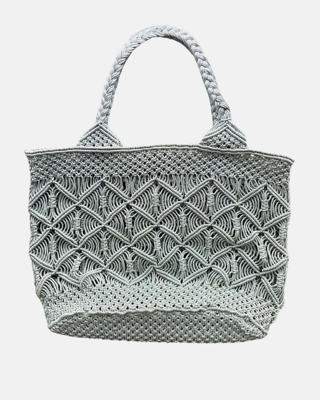 BASKET MACRAME TOTE IN SILVER