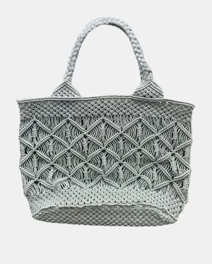 BASKET MACRAME TOTE IN SILVER