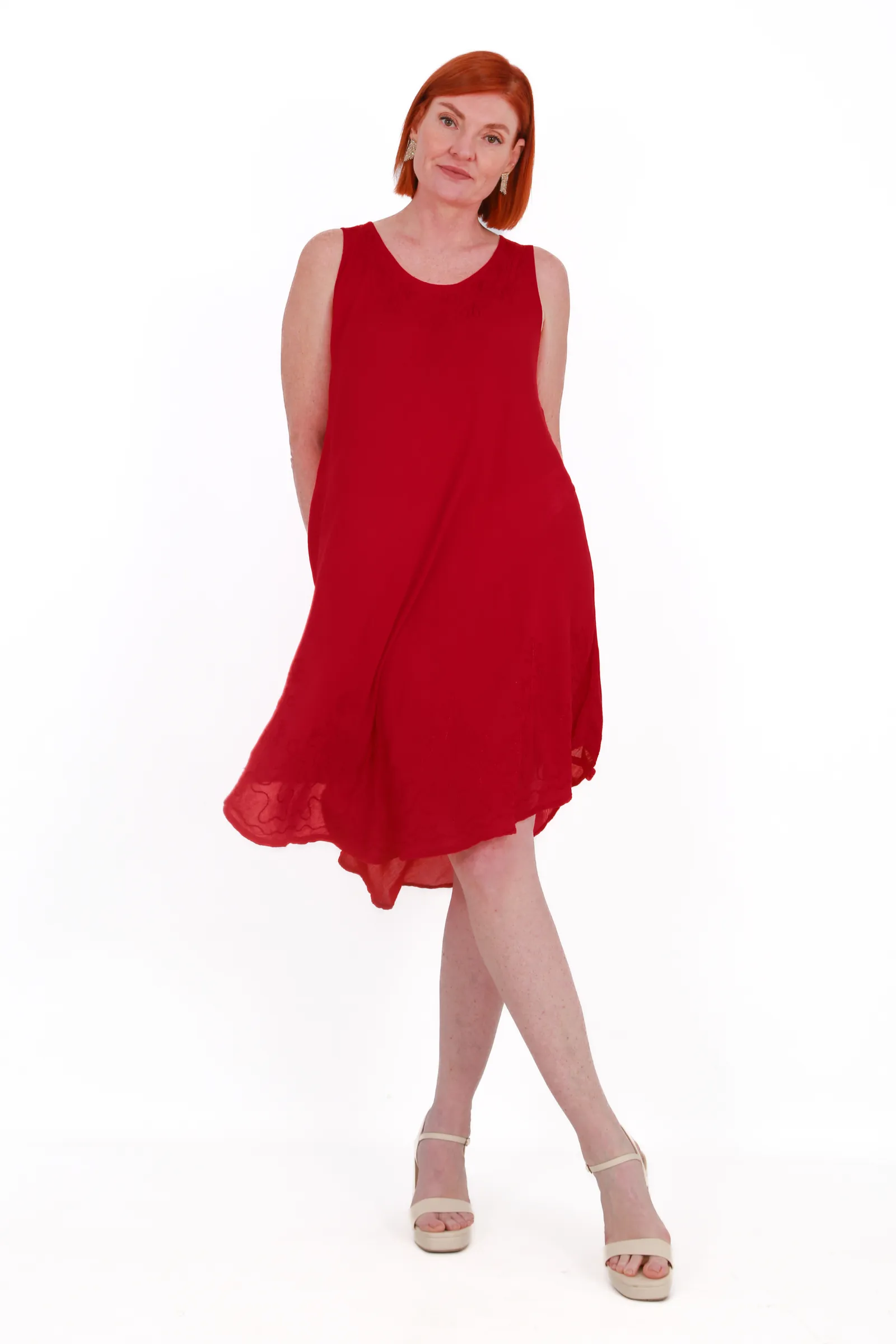 Beach Bunny sleeveless umbrella beach dress -red