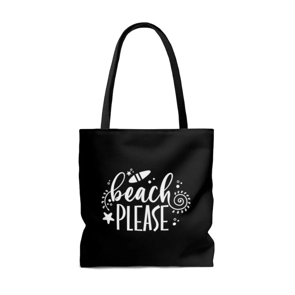 Beach Please Black Tote Bag