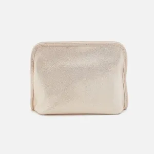Beauty Cosmetic Pouch In Metallic Leather - Sand Shimmer