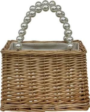 Beige Mini Ratan Handbag With Pearl Handles One Size