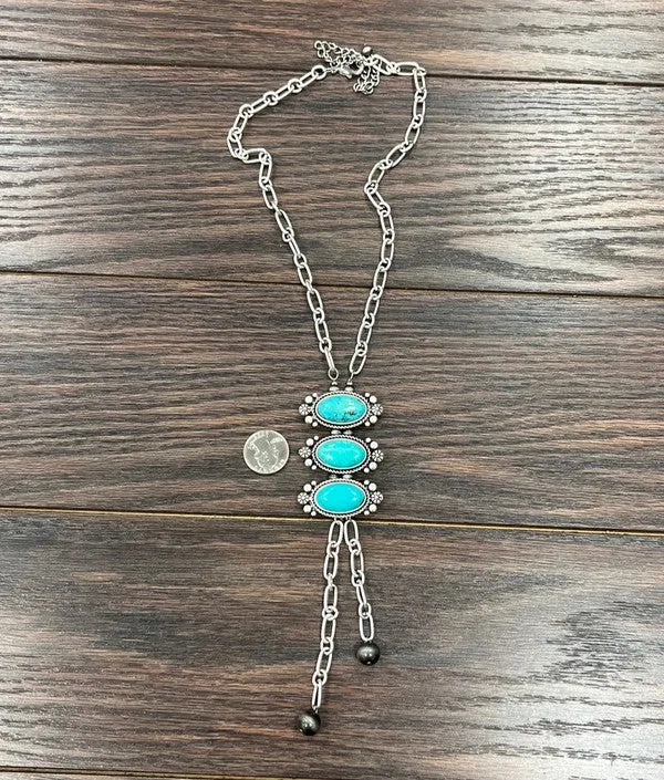 Bellevue Fashion Link Chain & Necklace With 3 Turquoise Center Stones