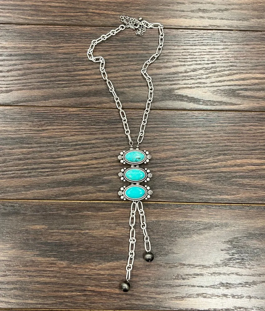 Bellevue Fashion Link Chain & Necklace With 3 Turquoise Center Stones