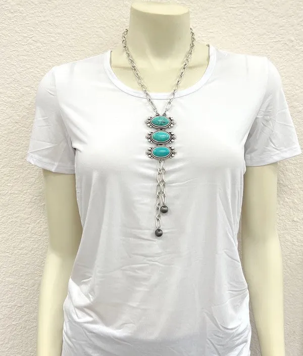 Bellevue Fashion Link Chain & Necklace With 3 Turquoise Center Stones