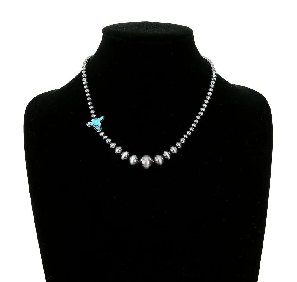 Bessie Agate Cow Head Fashion Navajo Necklace - 16"