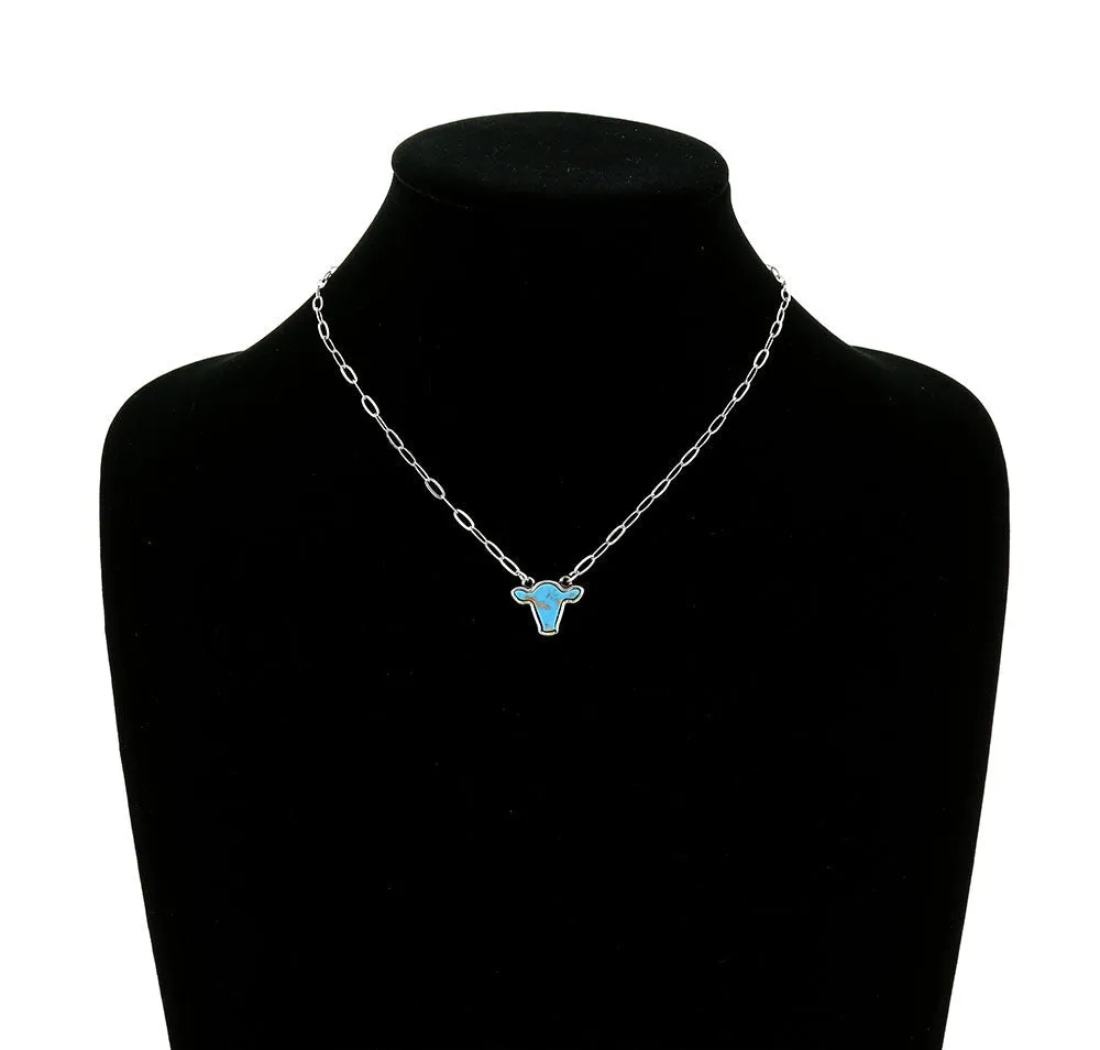 Bessie Agate Cow Head Fashion Necklace - 16"