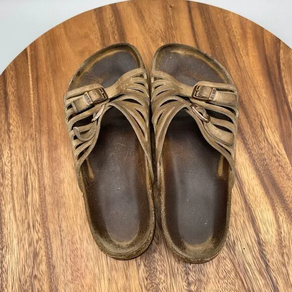 Birkenstock Granada Brown Leather 2 Strap Womens Size 6 / 37