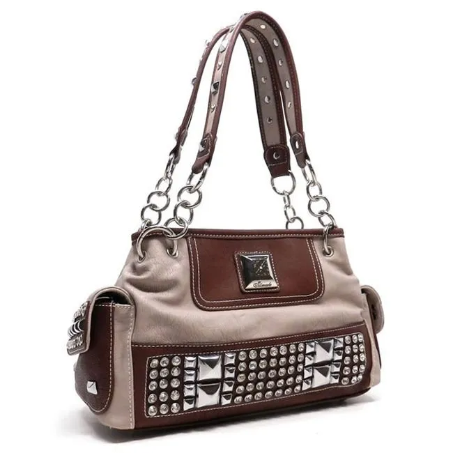 black brown pocket satchel Bag Handbag bling Chain Rhinestone Silverake