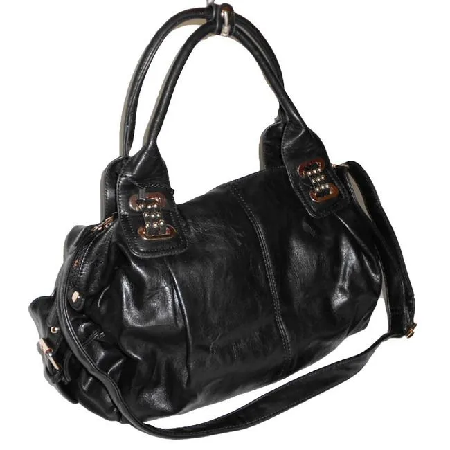 Black studs L Shoulder Satchel Bag Handbag Purse Designer Inspired Pockets