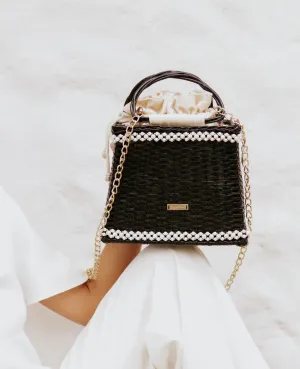 Black whicker bag with pearls